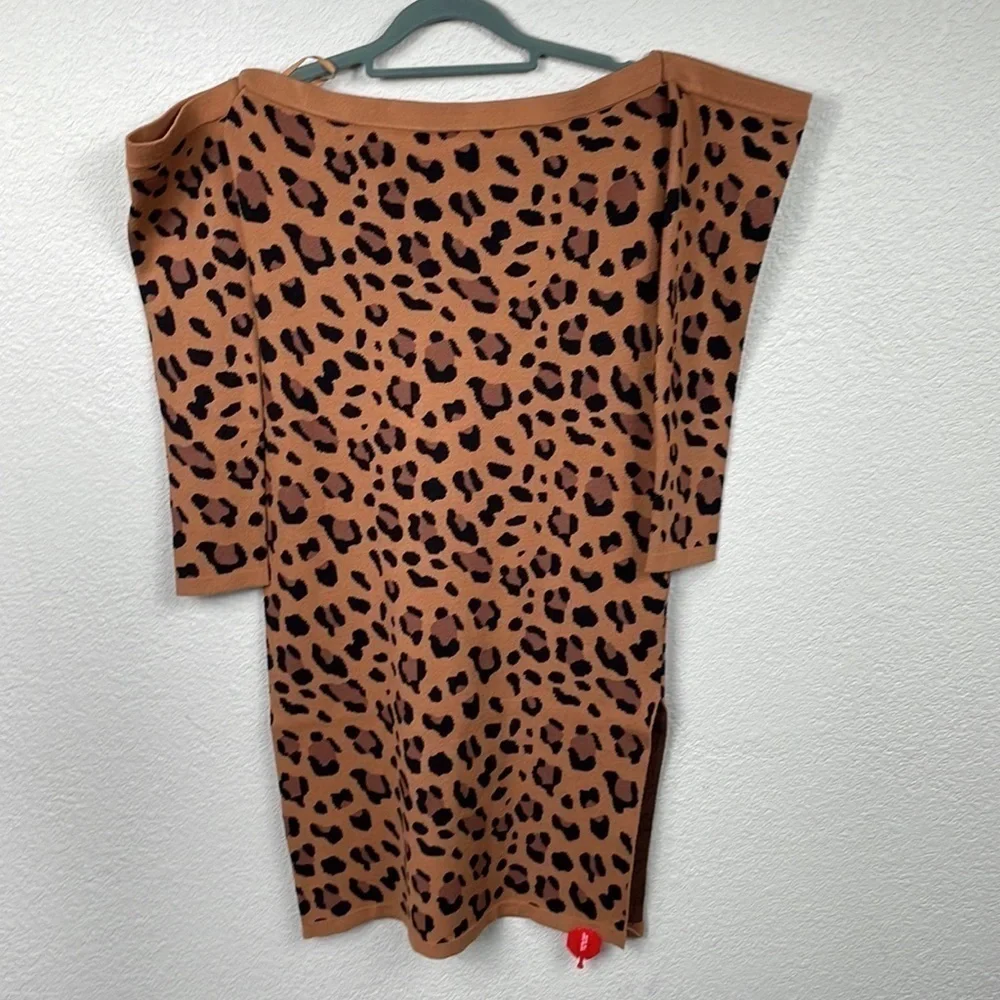 NWT L’Agence Felicia Off the Shoulder Long Sleeve Sweater Dress Knit Animal Sz M